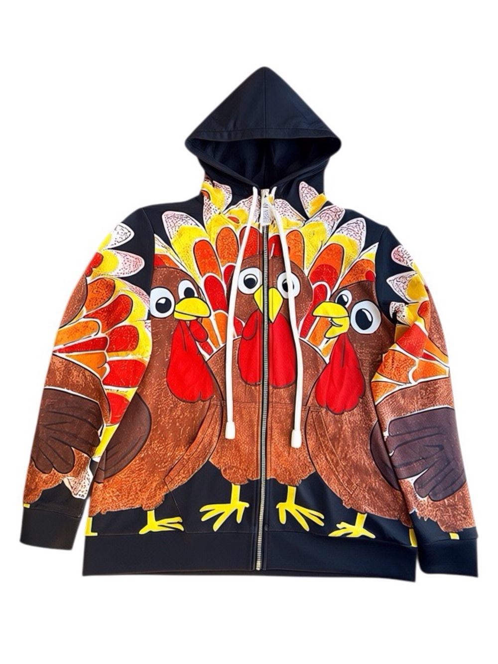 Unisex 3D Triple Turkey Zip-Up Hoodie Sweatshirt Blk/Red/Brn Size-XL NIB
